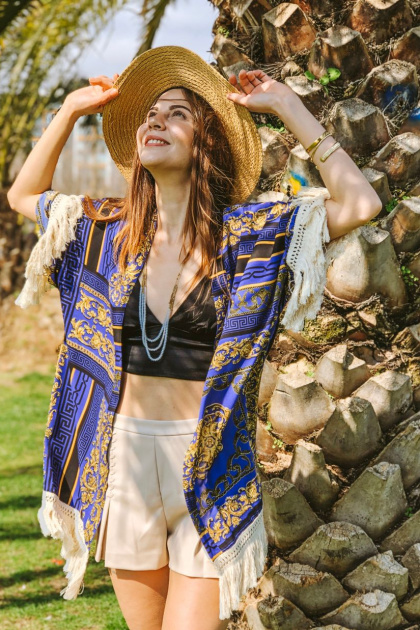Lacivert püsküllü kimono