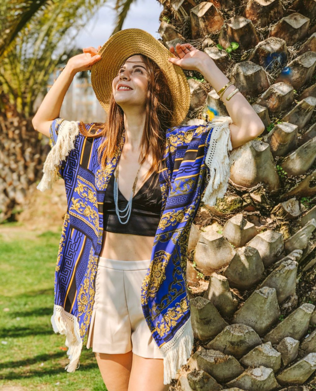 Lacivert püsküllü kimono